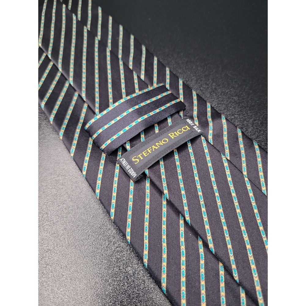 Stefano Ricci Men's Necktie Black Striped Silk 3.75 x 58 Excellent
